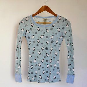Blue Penguin & Snowflake Pattern Ribbed Shirt
